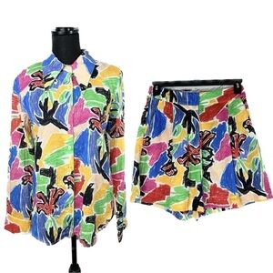 De Loreta NWT Carmela Top and Rancho Short Set Pima Cotton Abstract Print Medium